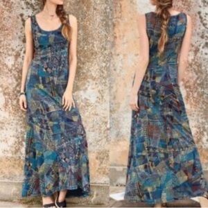 Peruvian Connection Blue and Gold Patterned  Dress